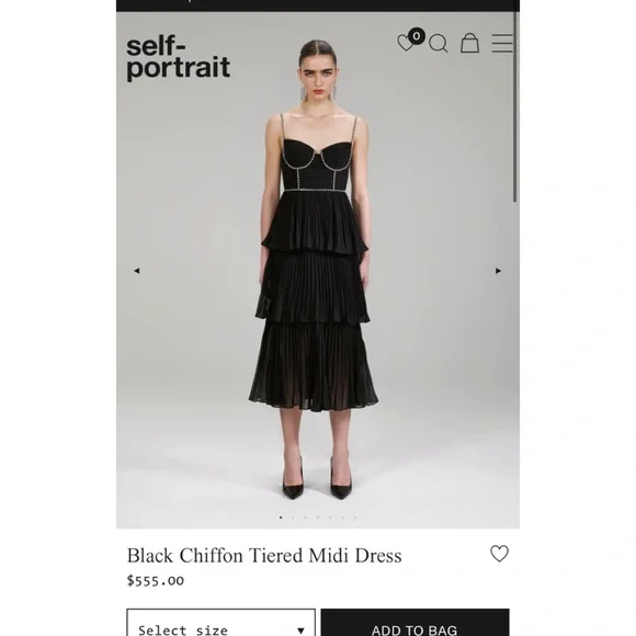 Self Portrait Black Chiffon Tiered Midi Dress
